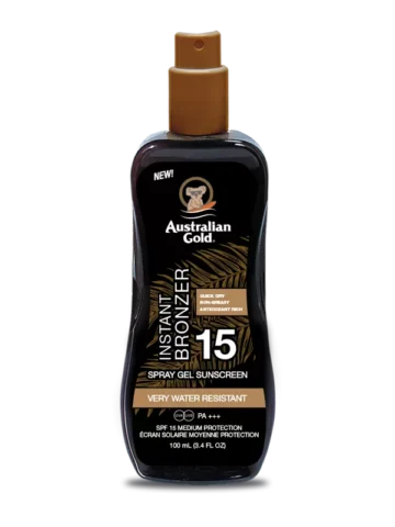 Australian Gold SPF15 Instant Bronzer Spray Gel Sunscreen 100ml - spray protezione solare con autoabbronzante