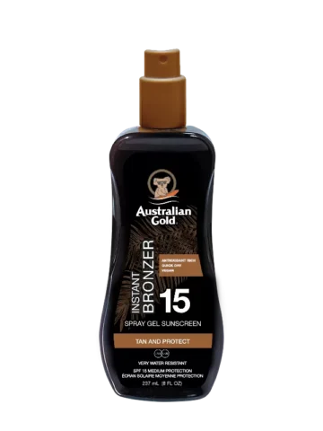 Australian Gold SPF15 Instant Bronzer Spray Gel Sunscreen 237ml - spray protezione solare con autoabbronzante
