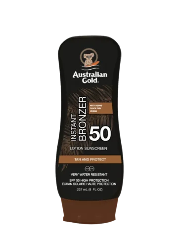 Australian Gold SPF50 Instant Bronzer Lotion Sunscreen 237ml - protezione solare con autoabbronzante